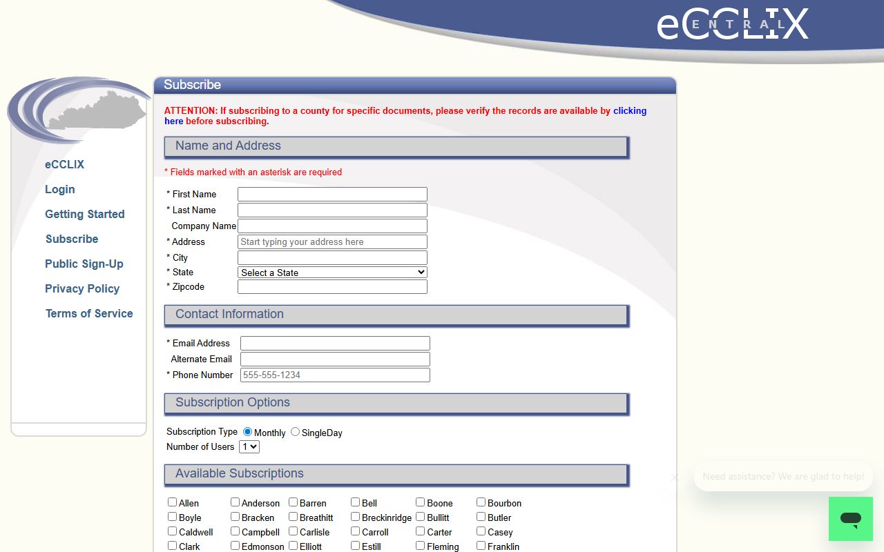Logan County County Clerk commercial eCCLIX signup