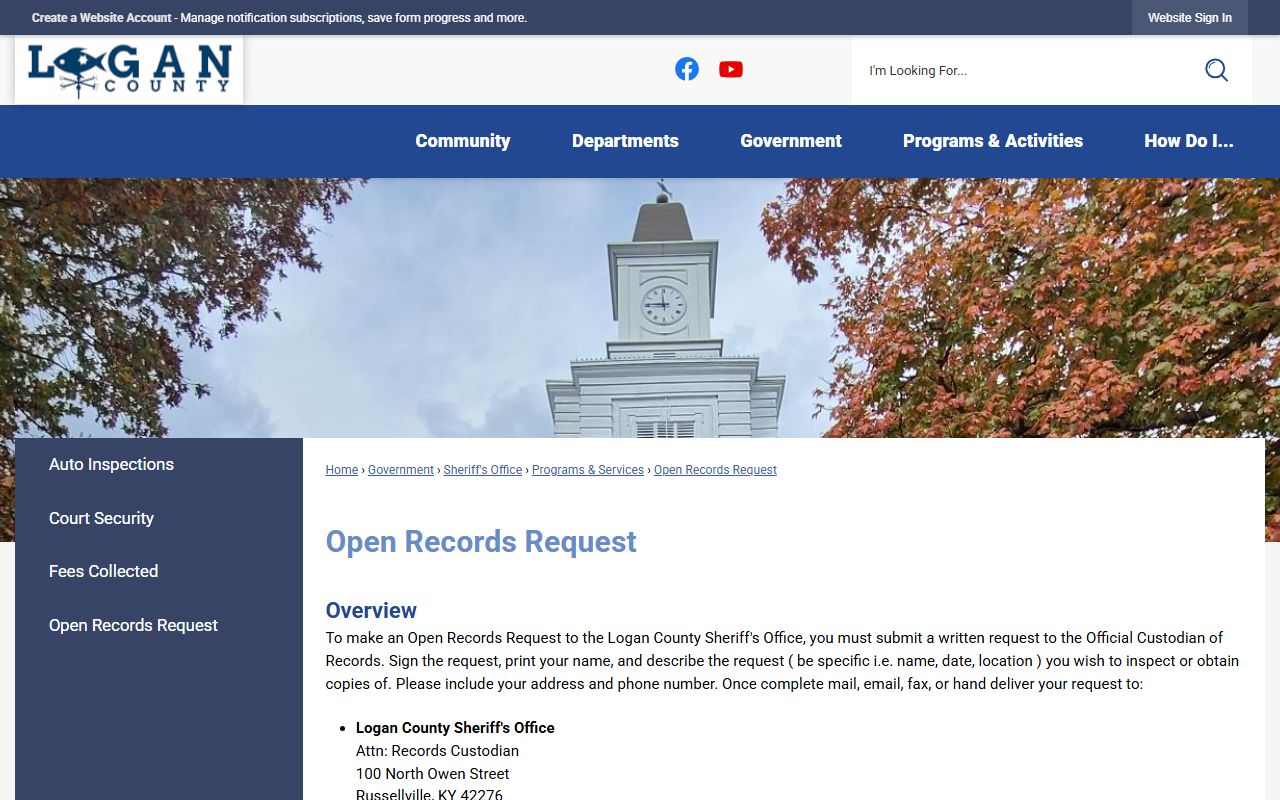 Logan County arrest records sheriff open records request page