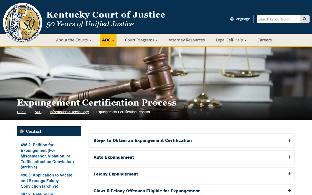 Logan County criminal court records Kentucky expungement certification page